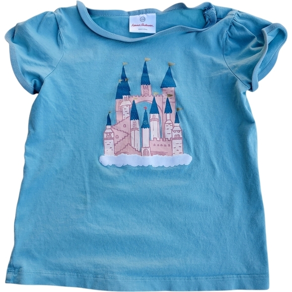 Hanna Andersson Imagination Novelty Tee Shirt Castle Print Blue Girls Size 5 - Picture 1 of 4